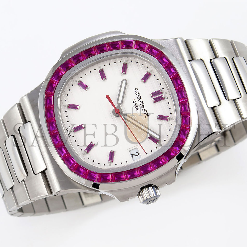 P**ek Ph**ppe nautilus edition white dial purple diamonds bezel on watch 5711p